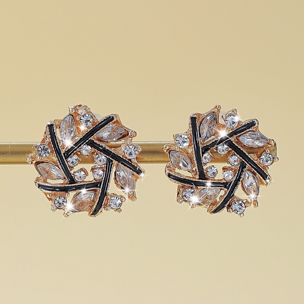 Any 2/$20! Gold & Black w/Crystals Wreath Style Stud Earrings - Picture 2 of 8